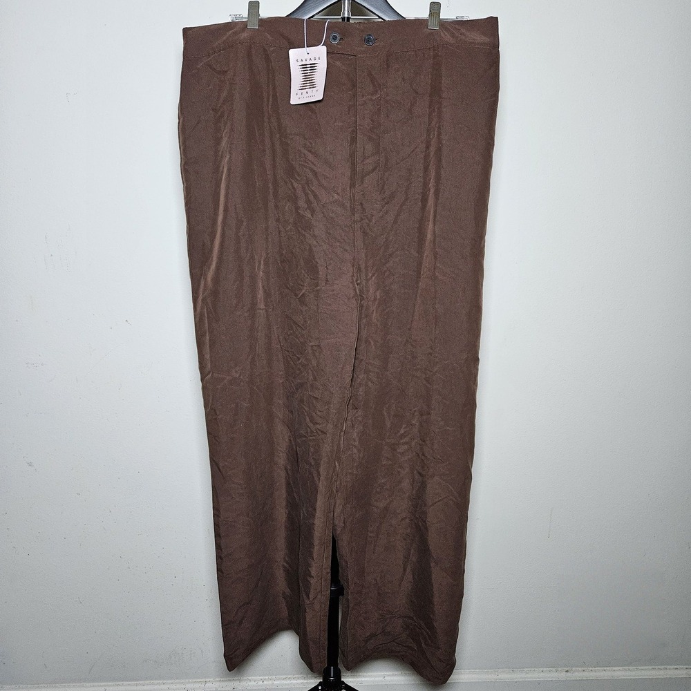 Savage X Fenty NWT XL Brown Satin Sleep Pants Rihanna Silky Wide Leg Pajama